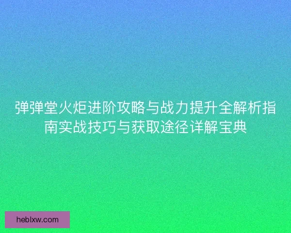 弹弹堂火炬进阶攻略与战力提升全解析指南实战技巧与获取途径详解宝典